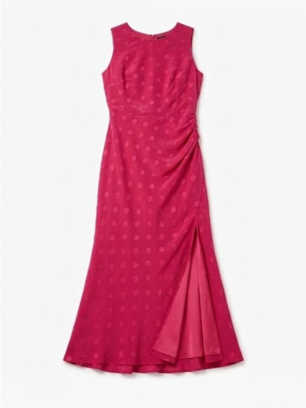 Saloni Polka Dot Ruched Classic  Midi Dress Berry Red Size 10